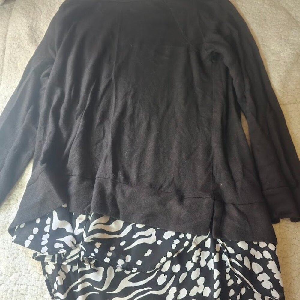Black Long Sleeve Top with Patterned Layered Hem | Medium